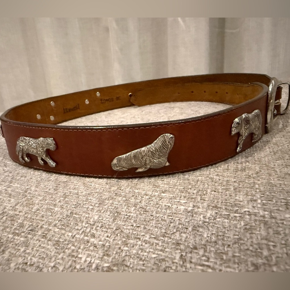 Vintage Honesty Leather Animal Concho Belt Brown Western Safari Size 36 - Picture 4 of 6